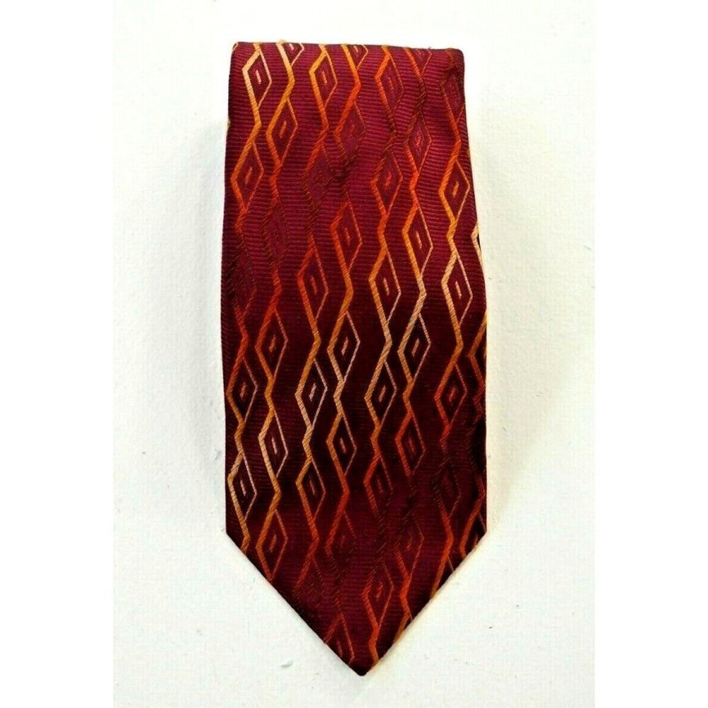 Bugatchi Mens Red Woven 100% Silk Geometric Tie